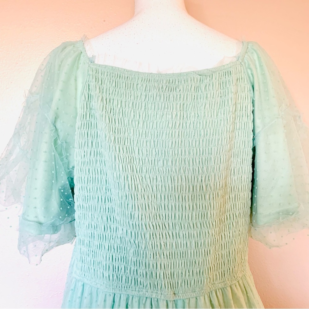 Polagram Mint Green Tulle Swiss Dot Smocked Tiered Dress. - Picture 13 of 16